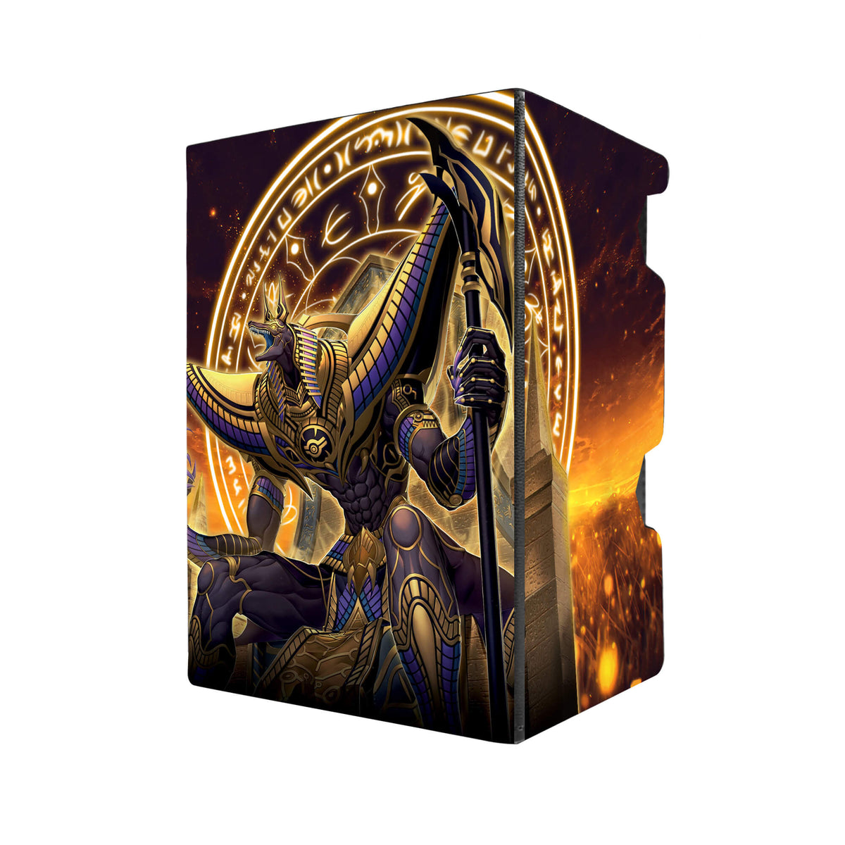 Here's another quality black deck box from LDB Duel featuring our exclusive Anubis art. Fits all types of trading card games, including Pokémon, Yu-Gi-Oh! and Magic The Gathering. The perfect card holder for the TCG player safely holds up to 100 double-sleeved cards. EVEN in extra thick sleeves. Comes with a pull-out dice tray. Odion-yugioh-tcg-accessories-card-storage-LDB-Duel
