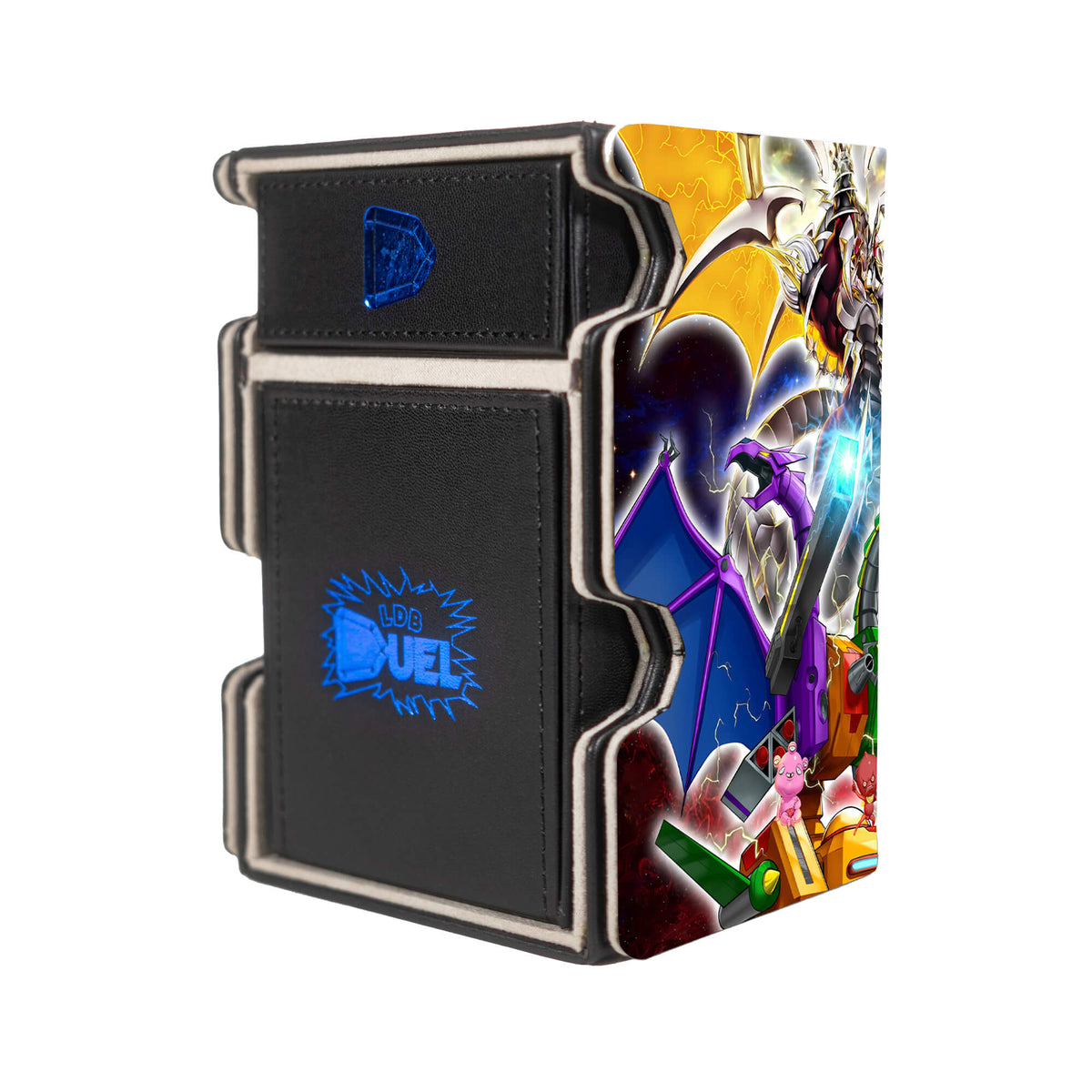 Here is the Right View of the Armed Dragon Archetype Mach 3 Black Deck Box. Armed-Dragon-LV3-yugioh-deck-tray-dice-tray-LDB-Duel