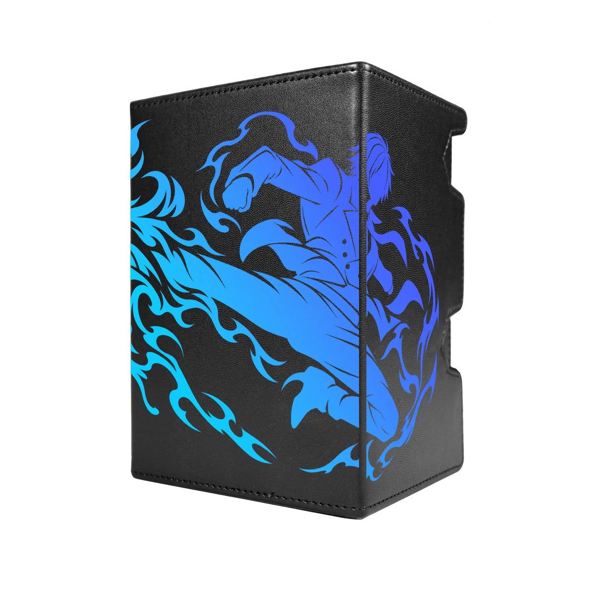 Here's another quality black deck box from LDB Duel featuring our exclusive Black Leg Sanji art. Fits all types of trading card games, including Pokémon, Yu-Gi-Oh! and Magic The Gathering. The perfect card holder for the TCG player safely holds up to 100 double-sleeved cards. EVEN in extra thick sleeves. Comes with a pull-out dice tray. Sanji-onepie-tcg-accessories-card-storage-LDB-Duel