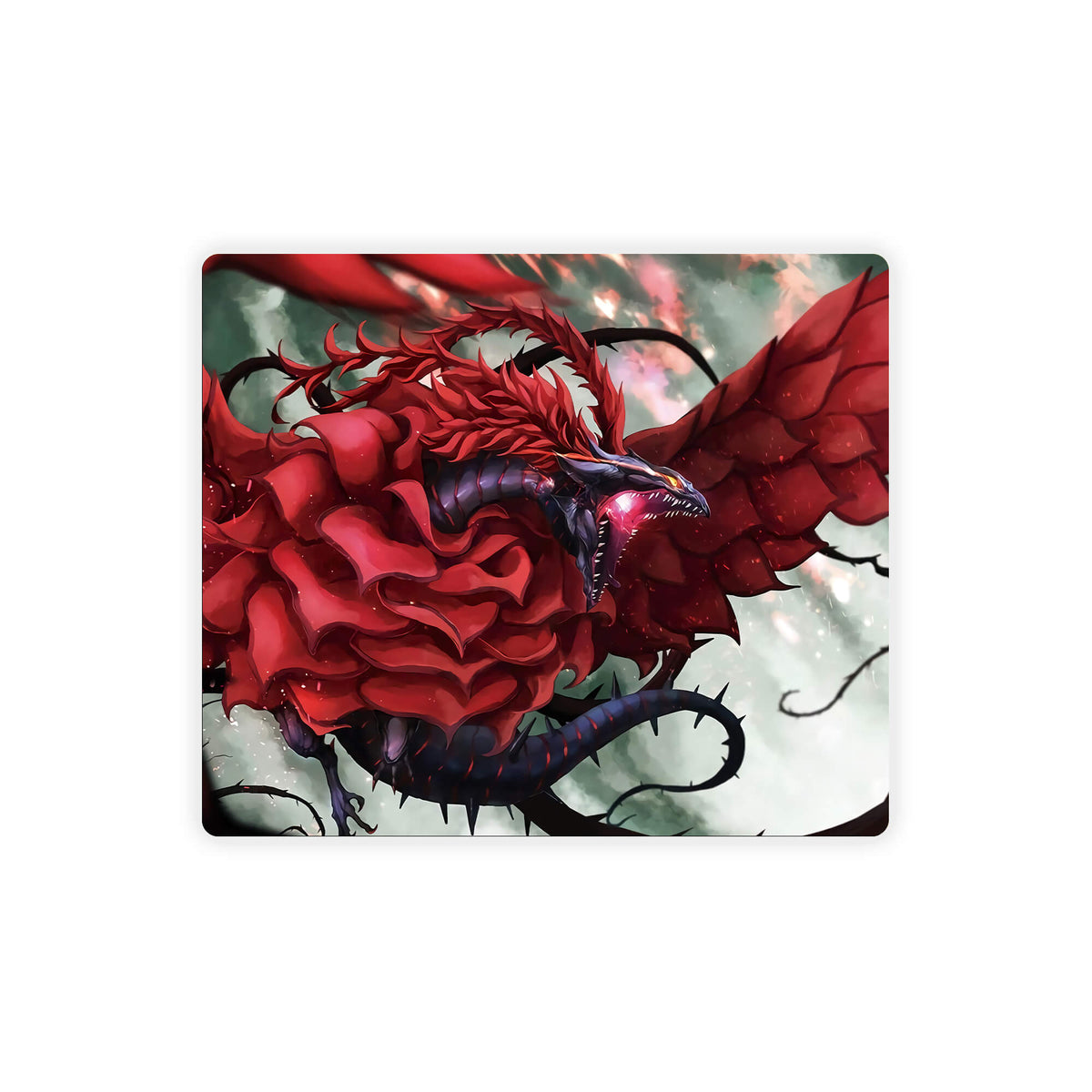 Enhance your gaming setup with our exclusive artwork Black Rose Dragon mouse pad! Featuring a soft cloth surface for precise mouse tracking and a durable rubber base for a stable grip, this 10x8.5 inch mouse pad is the perfect blend of style and performance. Plus, it's machine washable for easy maintenance! Synchro-Summoned-yugioh-mtg-pokemon-custom-artwork-premium-durable-rubber-ldb-duel
