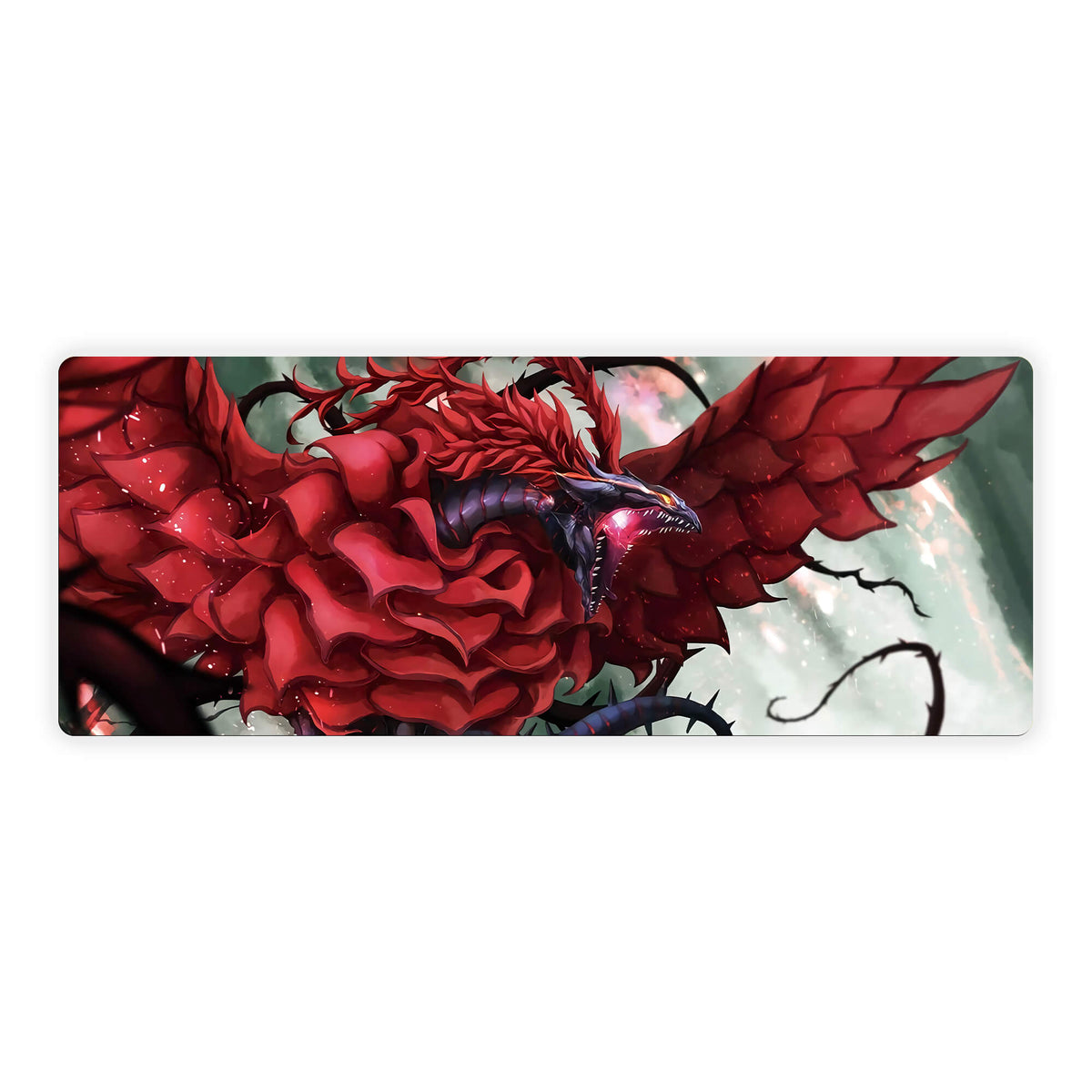 Level up your gaming setup from the LDB Duel featuring our exclusive Black Rose Dragon mouse pad! Designed for gamers who value precision and comfort, this 31x12 inch masterpiece boasts a soft cloth surface for ultra-smooth tracking and a non-slip rubber base for stability during intense battles. Stylish, durable, and machine washable, it's the ultimate accessory for your desk.Akiza-Izinski-yugioh-mtg-pokemon-custom-artwork-premium-durable-rubber-ldb-duel