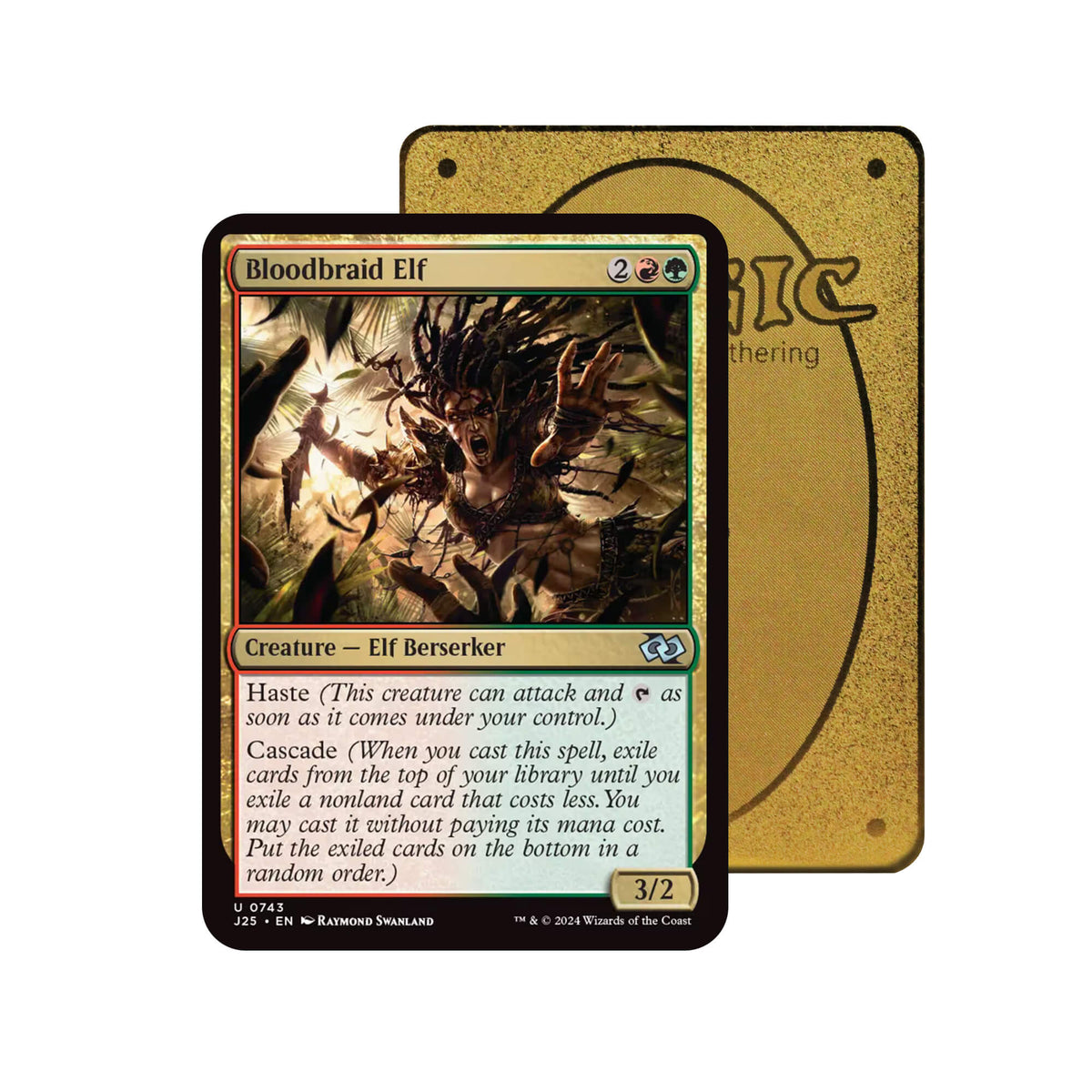Level up your game with our custom-printed metal orica cards, featuring exclusive Bloodbraid Elf artwork in gold metal. Durable, scratch-resistant, and embossed with the iconic Yu-Gi-Oh! card back, these slim orica cards fit perfectly in card sleeves. Elf-Berseker-mtg-yugioh-pokemon-metal-card-embossed-design-custom-artwork-duel-accessories-ldb-duel