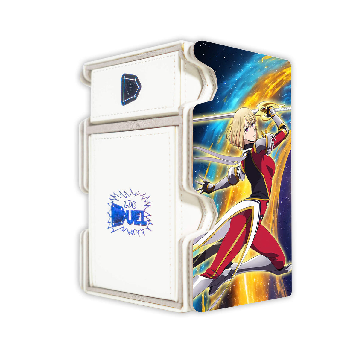 Here is the Right View of the Cha Hae-In Mach 3 White Deck Box. Hunter-yugioh-deck-tray-dice-tray-LDB-Duel