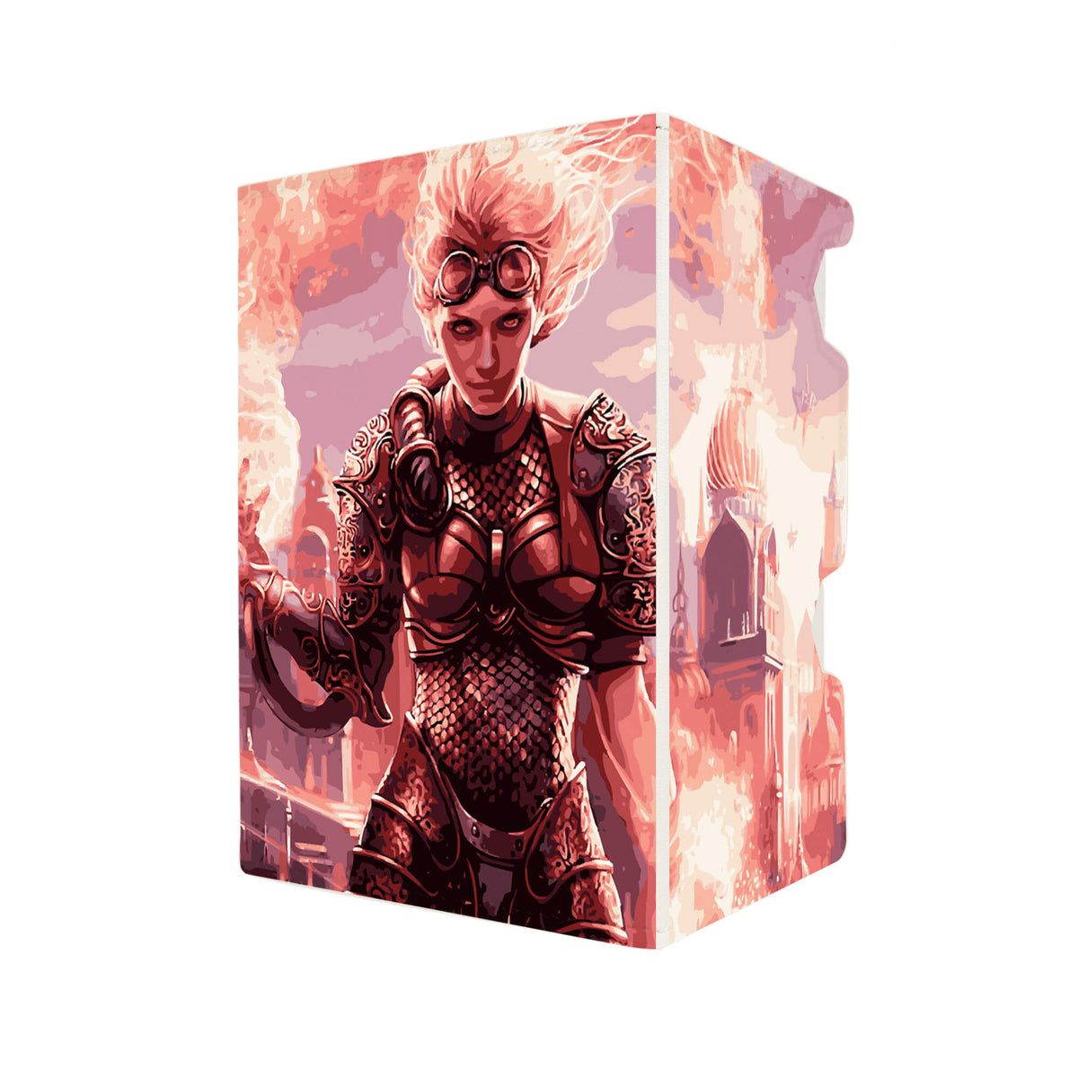 Here's another quality white deck box from LDB Duel featuring our exclusive Chandra, Torch of Defiance art. Fits all types of trading card games, including Pokémon, Yu-Gi-Oh! and Magic The Gathering. The perfect card holder for the TCG player safely holds up to 100 double-sleeved cards. EVEN in extra thick sleeves. Comes with a pull-out dice tray. Chandra-mtg-tcg-accessories-card-storage-LDB-Duel
