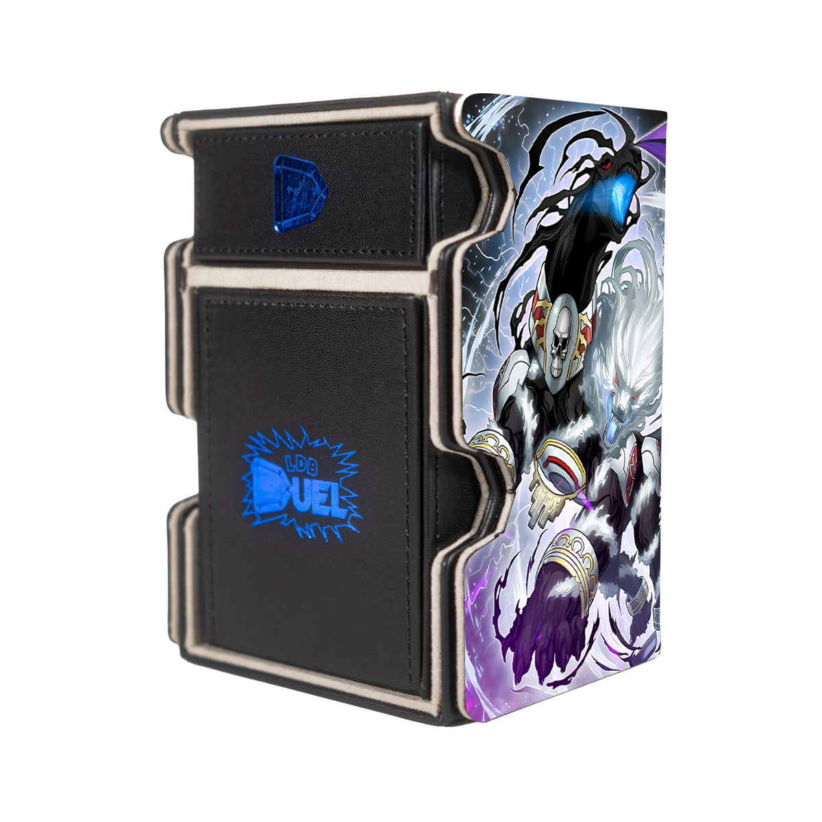 Here is the Right View of the Chaos Archetype Mach 3 Black Deck Box. Chaos-Valkyria-yugioh-deck-tray-dice-tray-LDB-Duel