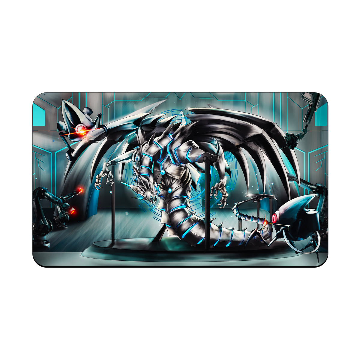 Transform your dueling experience with our exclusive art Cyber Kaiju playmat from LDB Duel! Featuring a soft cloth top for smooth card movement and a durable rubber back for a secure grip, this 24x14 inch mat is machine washable and safe for cards and sleeves. Cyber-End-Dragon-yugioh-mtg-pokemon-custom-artwork-premium-durable-rubber-ldb-duel