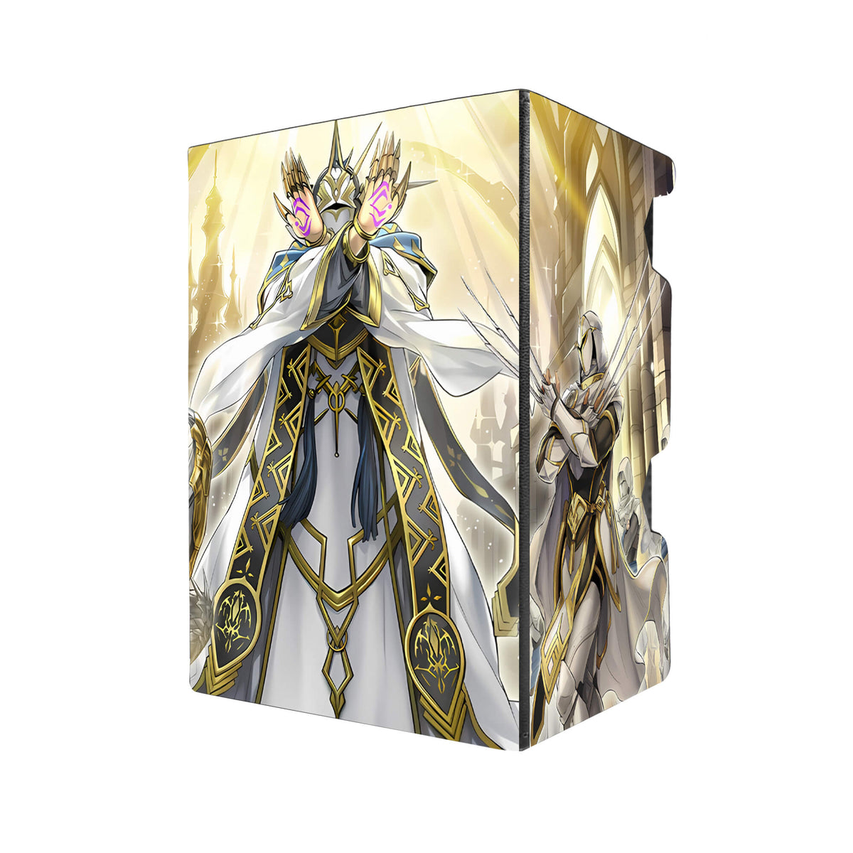 Here's another quality black deck box from LDB Duel featuring our exclusive Dogmatika Maximus art. Fits all types of trading card games, including Pokémon, Yu-Gi-Oh! and Magic The Gathering. The perfect card holder for the TCG player safely holds up to 100 double-sleeved cards. EVEN in extra thick sleeves. Comes with a pull-out dice tray. Dogmatika-yugioh-tcg-accessories-card-storage-LDB-Duel