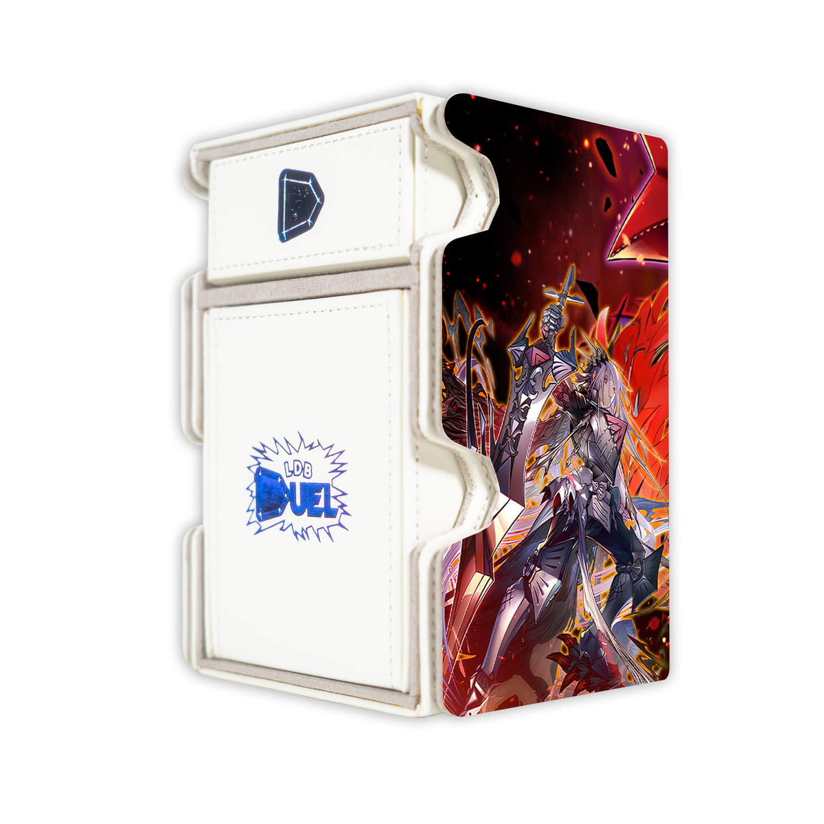 Here is the Right View of the Dramaturge of Despia Mach 3 White Deck Box. Dramaturgy-yugioh-deck-tray-dice-tray-LDB-Duel
