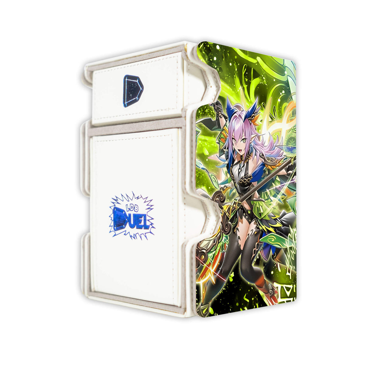 Here is the Right View of the Elfnote Archetype Mach 3 White Deck Box. Tinia-yugioh-deck-tray-dice-tray-LDB-Duel