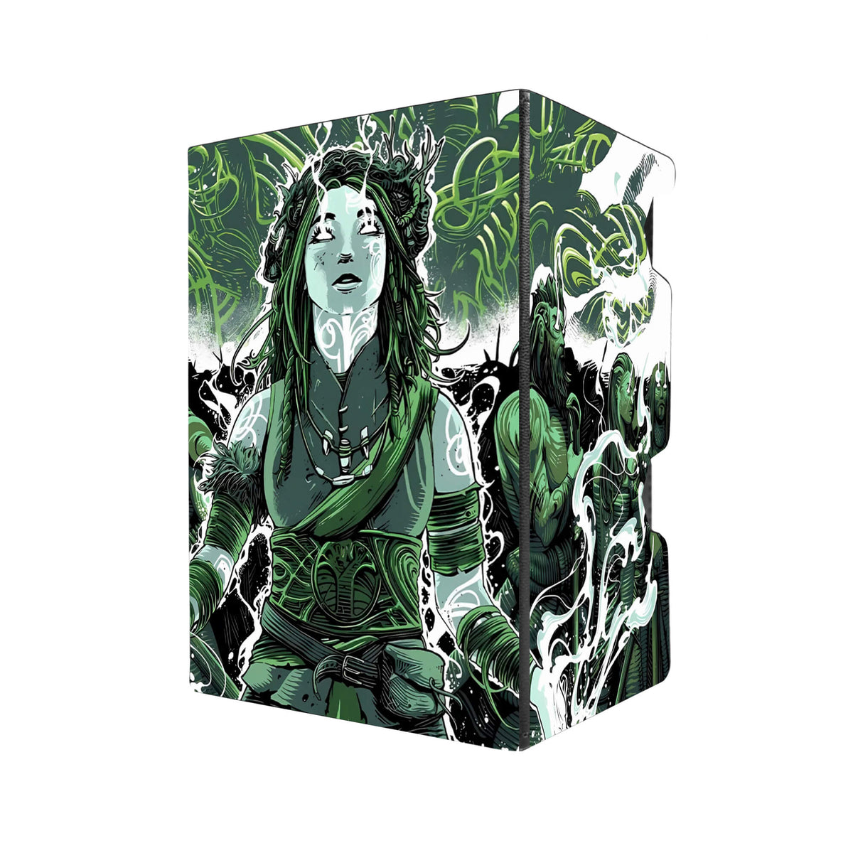 "Here's another quality black deck box from LDB Duel featuring our exclusive Esika, God of the Tree
art. Fits all types of trading card games, including Pokémon, Yu-Gi-Oh! and Magic The Gathering. The perfect card holder for the TCG player safely holds up to 100 double-sleeved cards. EVEN in extra thick sleeves. Comes with a pull-out dice tray. Legendary-Creature-mtg-tcg-accessories-card-storage-LDB-Duel"