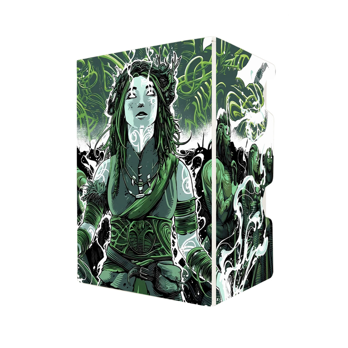 "Here's another quality white deck box from LDB Duel featuring our exclusive Esika, God of the Tree
art. Fits all types of trading card games, including Pokémon, Yu-Gi-Oh! and Magic The Gathering. The perfect card holder for the TCG player safely holds up to 100 double-sleeved cards. EVEN in extra thick sleeves. Comes with a pull-out dice tray. World-Tree-magic-ygo-digimon-card_protector-gaming-accesories-LDB-Duel"