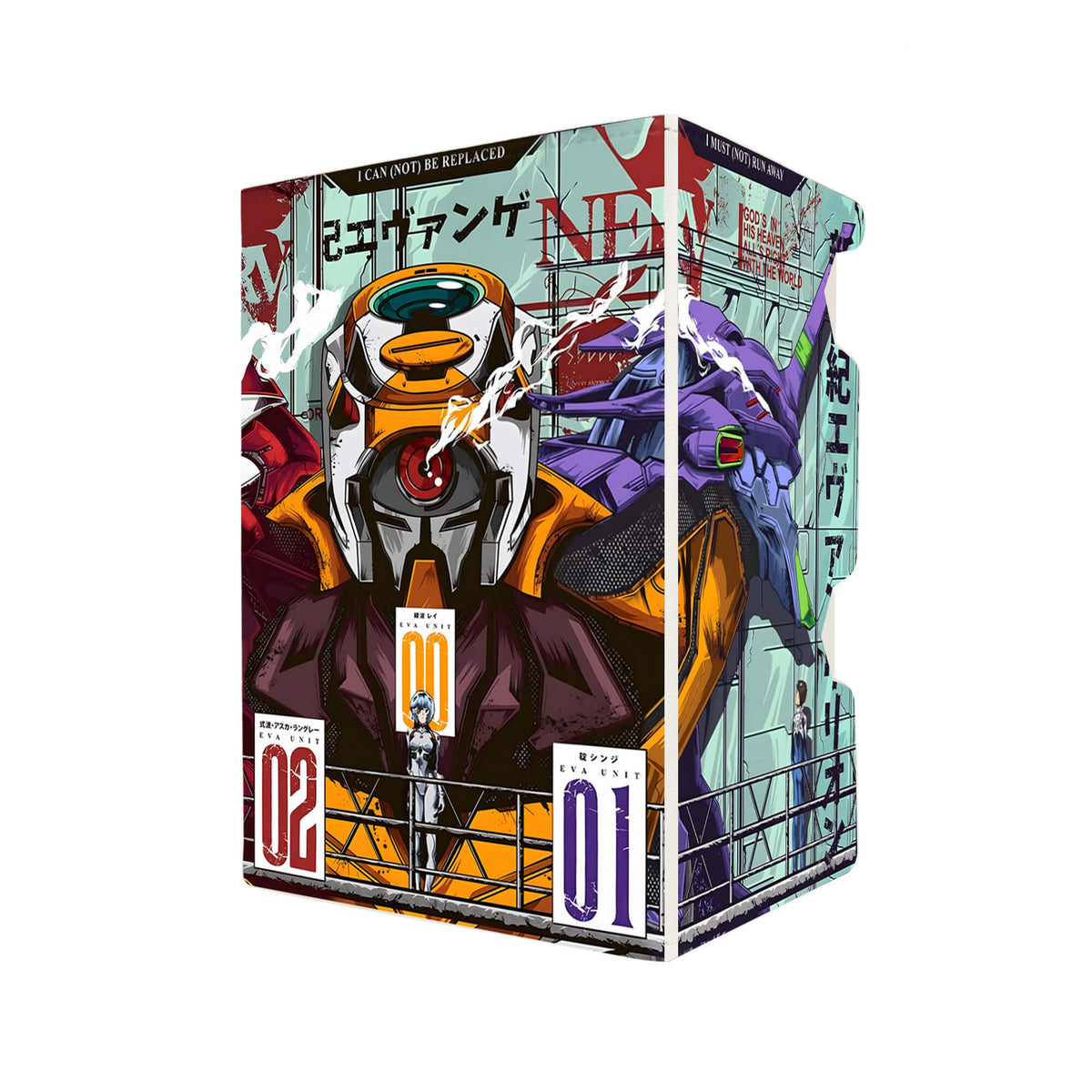 Here's another quality white deck box from LDB Duel featuring our exclusive Evangelion Unit art. Fits all types of trading card games, including Pokémon, Yu-Gi-Oh! and Magic The Gathering. The perfect card holder for the TCG player safely holds up to 100 double-sleeved cards. EVEN in extra thick sleeves. Comes with a pull-out dice tray. Neon-Genesis-Evangelion-anime-ygo-magic-digimon-card-protector-gaming-accesories-LDB-Duel