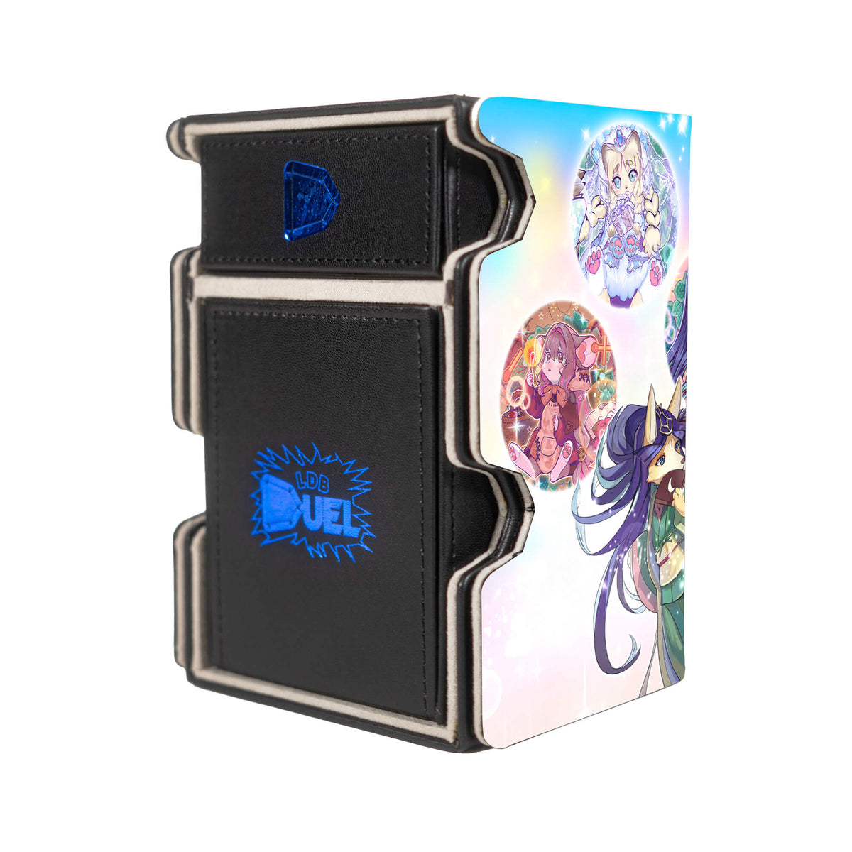 Here is the Right View of the Fairy Tail Archetype Mach 3 Black Deck Box. Snow-yugioh-deck-tray-dice-tray-LDB-Duel