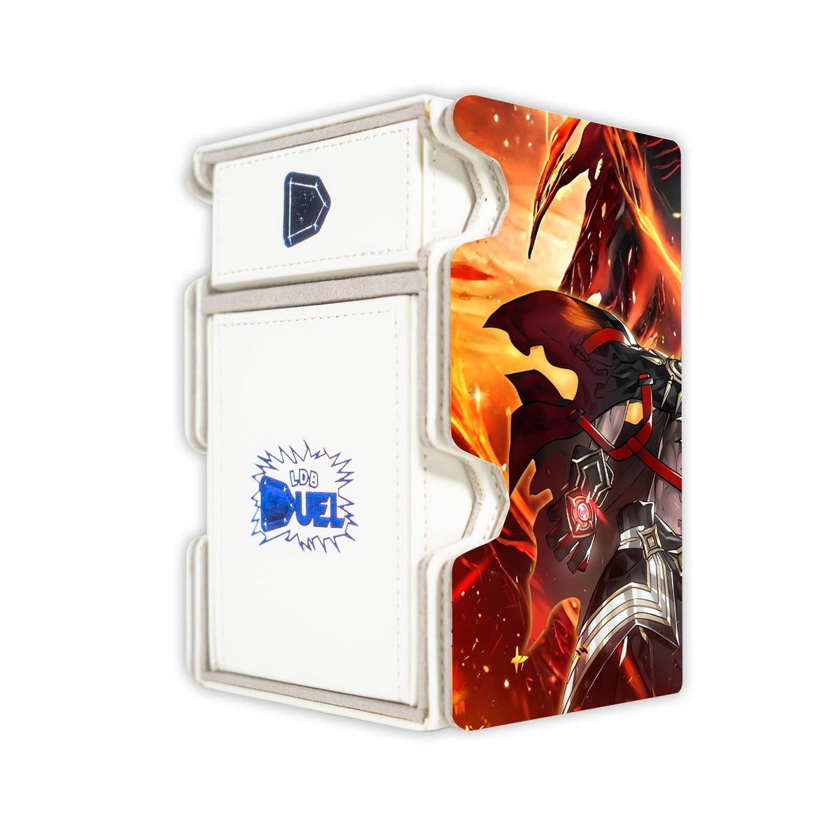 Here is the Right View of the Fallen of Albaz Mach 3 White Deck Box. Dogmatikalamity-yugioh-deck-tray-dice-tray-LDB-Duel