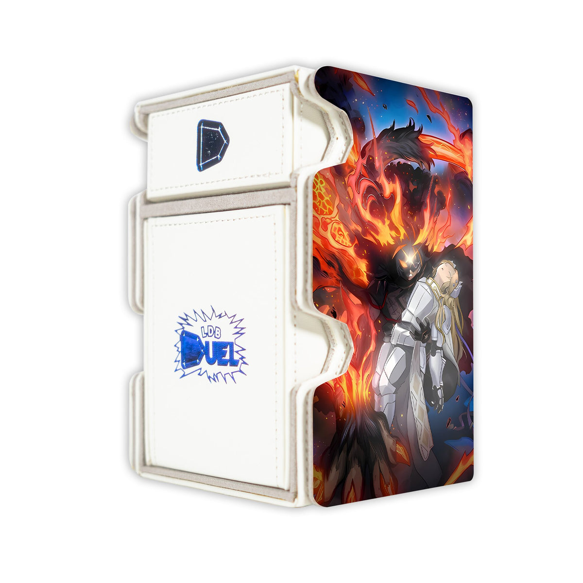 Here is the Right View of the Fallen of the White Dragon Mach 3 White Deck Box. Ecclesia-yugioh-deck-tray-dice-tray-LDB-Duel