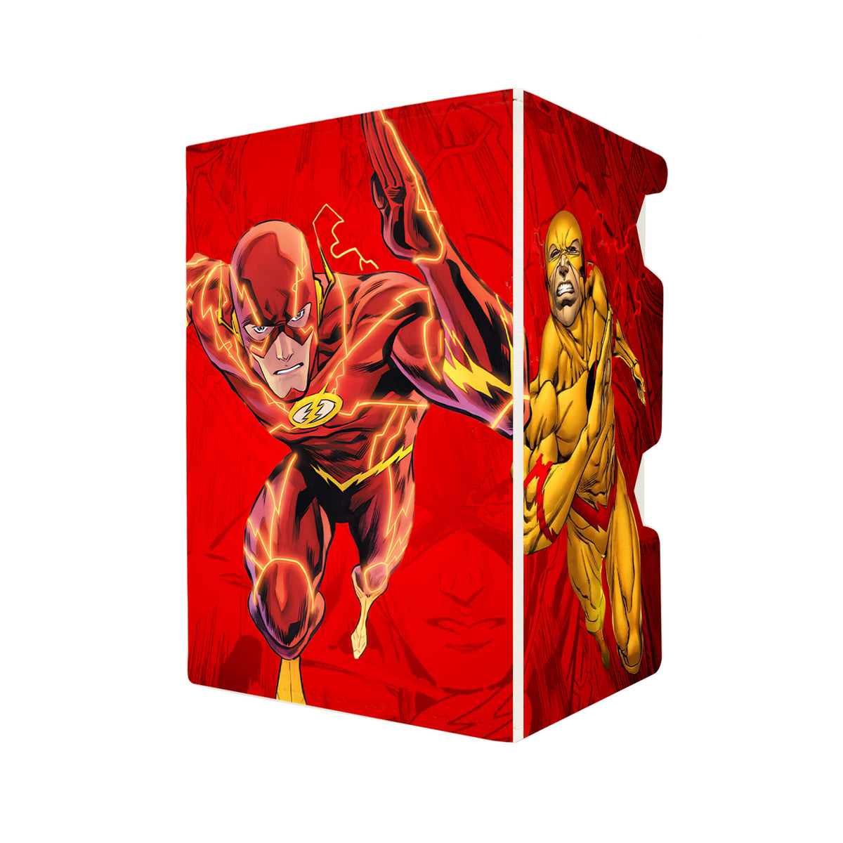 Here's another quality white deck box from LDB Duel featuring our exclusive Flash, The Scarlet Speedster art. Fits all types of trading card games, including Pokémon, Yu-Gi-Oh! and Magic The Gathering. The perfect card holder for the TCG player safely holds up to 100 double-sleeved cards. EVEN in extra thick sleeves. Comes with a pull-out dice tray. Barry-Allen-mtg-tcg-accessories-card-storage-LDB-Duel