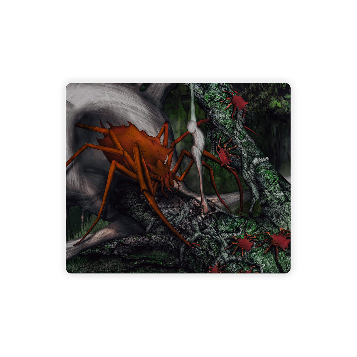 Enhance your gaming setup with our exclusive artwork Forest Spider Creature mouse pad! Featuring a soft cloth surface for precise mouse tracking and a durable rubber base for a stable grip, this 10x8.5 inch mouse pad is the perfect blend of style and performance. Plus, it's machine washable for easy maintenance! magic-yugioh-mtg-pokemon-custom-artwork-premium-durable-rubber-ldb-duel