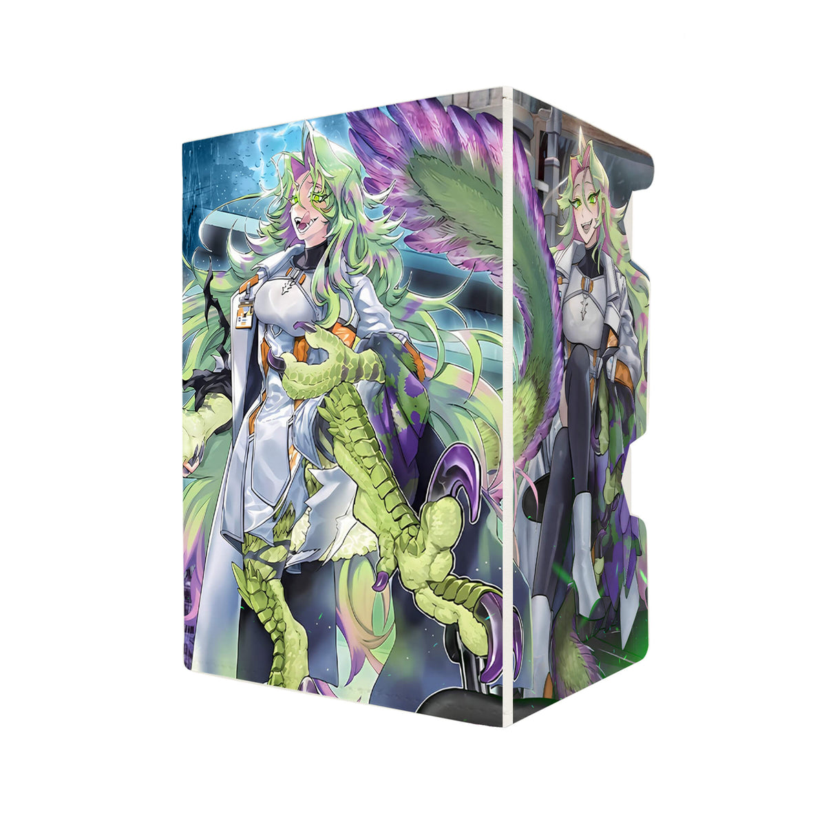 Here's another quality white deck box from LDB Duel featuring our exclusive GMX Associate Noma art. Fits all types of trading card games, including Pokémon, Yu-Gi-Oh! and Magic The Gathering. The perfect card holder for the TCG player safely holds up to 100 double-sleeved cards. EVEN in extra thick sleeves. Comes with a pull-out dice tray. GMX-yugioh-tcg-accessories-card-storage-LDB-Duel