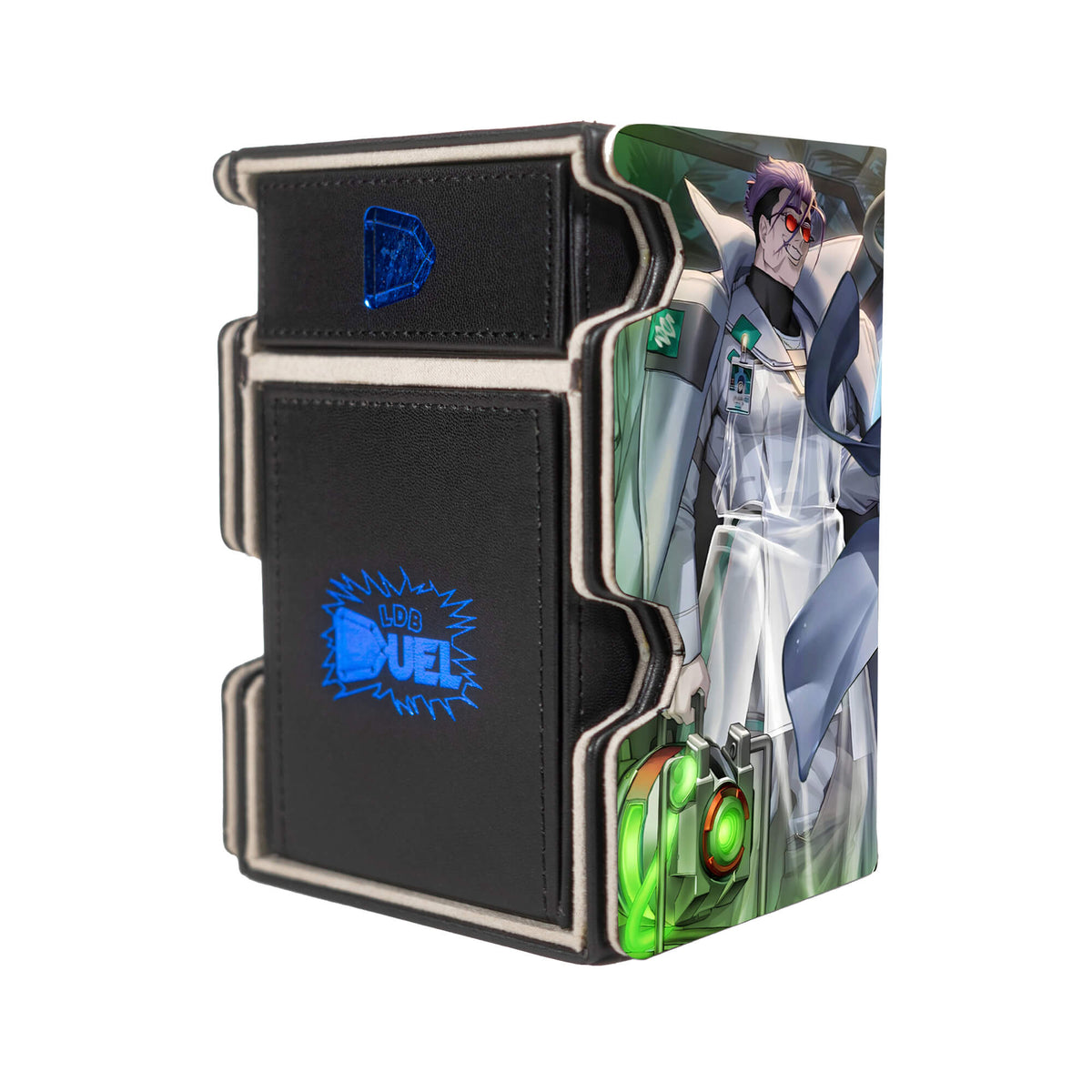 Here is the Right View of the GMX Chairman Kimridge Mach 3 Black Deck Box. Genomix-yugioh-deck-tray-dice-tray-LDB-Duel