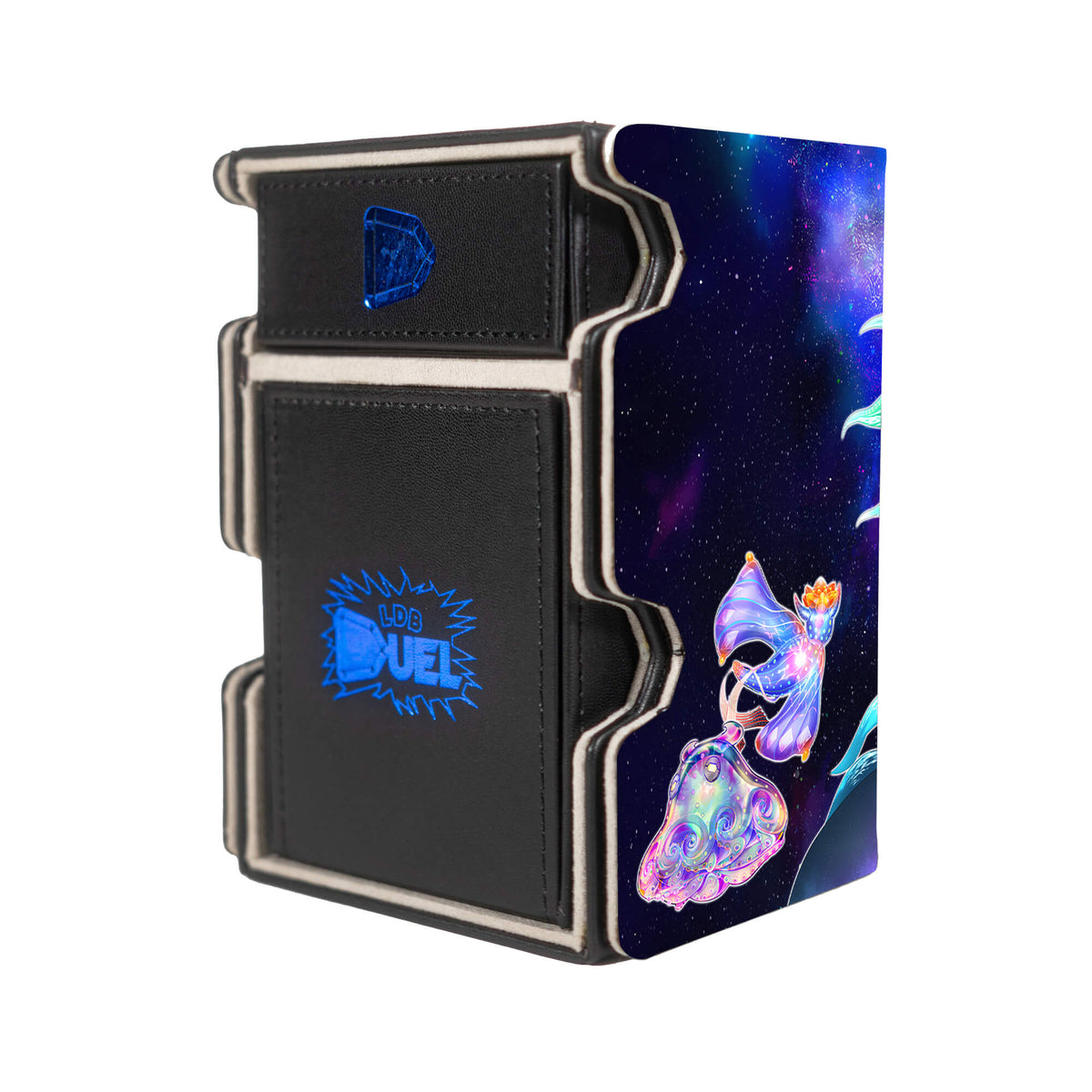 Here is the Right View of the Ghoti of the Deep Beyond Mach 3 Black Deck Box. Eanoc-yugioh-deck-tray-dice-tray-LDB-Duel