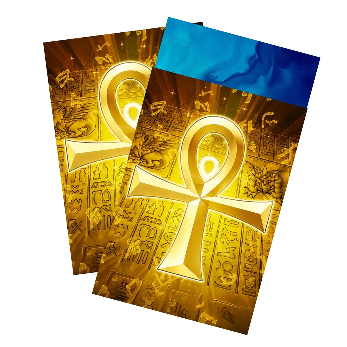 Keep your cards safe and stylish with our borderless card sleeves. Designed edge-to-edge to showcase your artwork, they offer a sleek, modern aesthetic. From LDB Duel, printed with the exclusive Golden Ankh design for a fresh, premium feel.Egyptian-yugioh-card-protection-standard-japanese-dragon-shield-LDB-Duel-borderless