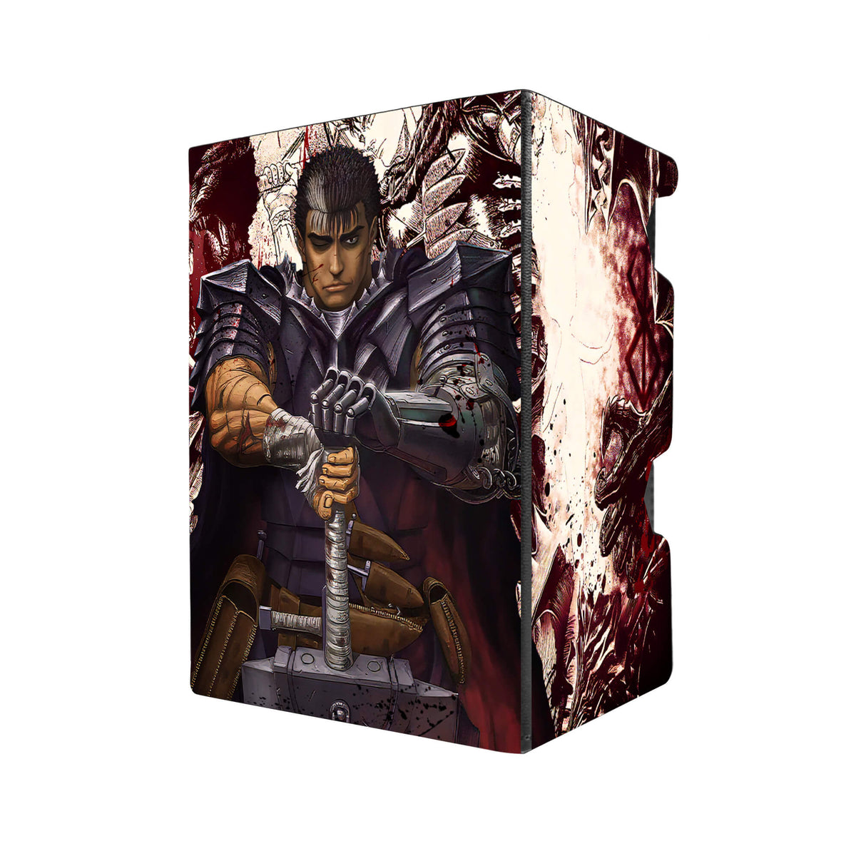 Here's another quality black deck box from LDB Duel featuring our exclusive Guts art. Fits all types of trading card games, including Pokémon, Yu-Gi-Oh! and Magic The Gathering. The perfect card holder for the TCG player safely holds up to 100 double-sleeved cards. EVEN in extra thick sleeves. Comes with a pull-out dice tray. Berserk-anime-tcg-accessories-card-storage-LDB-Duel