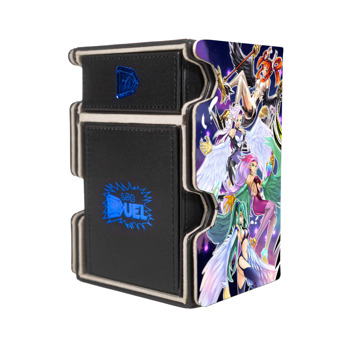 Here is the Right View of the Harpie Archetype Mach 3 Black Deck Box. Harpie-Oracle-yugioh-deck-tray-dice-tray-LDB-Duel