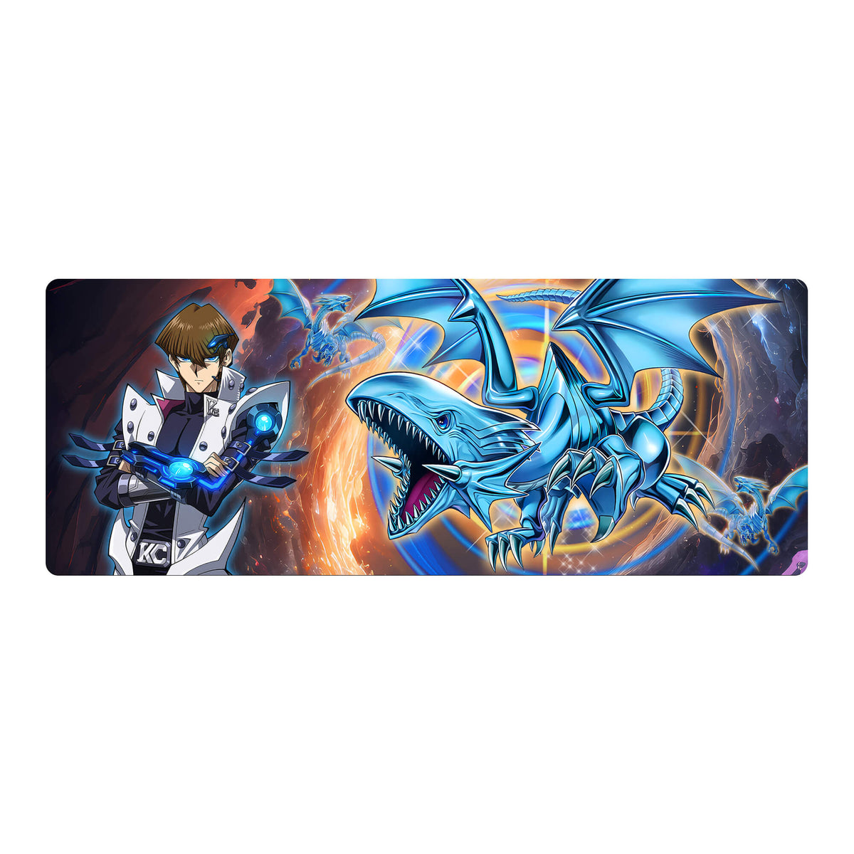 Level up your gaming setup from the LDB Duel featuring our exclusive Heart of the Blue Eyes Mouse Pad! Designed for gamers who value precision and comfort, this 31x12 inch masterpiece boasts a soft cloth surface for ultra-smooth tracking and a non-slip rubber base for stability during intense battles. Stylish, durable, and machine washable, it's the ultimate accessory for your desk.Obelisk-Blue-yugioh-mtg-pokemon-custom-artwork-premium-durable-rubber-ldb-duel