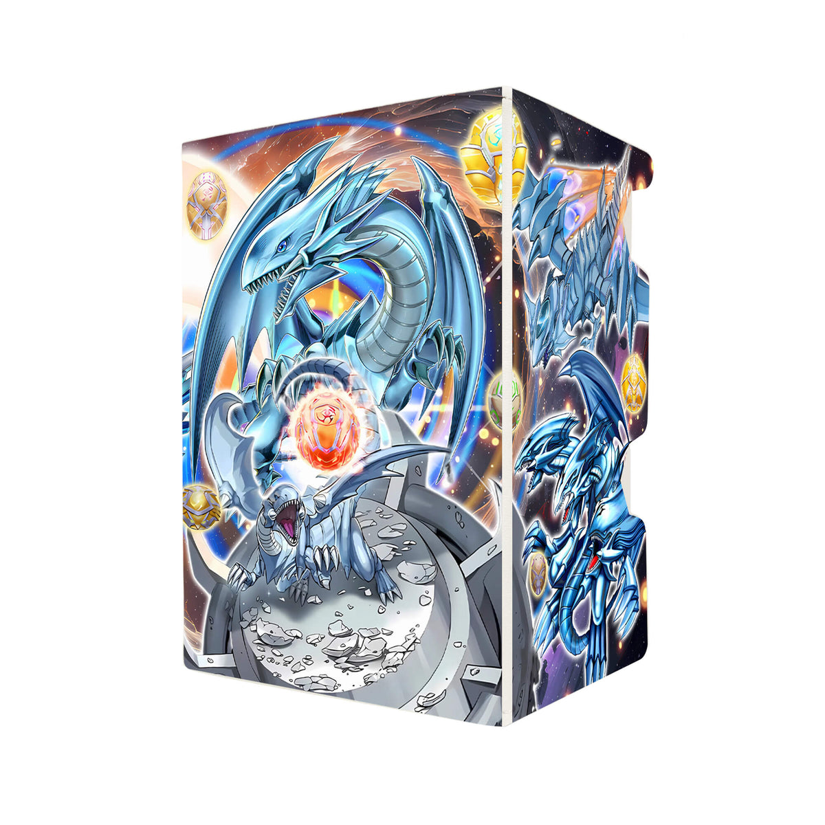 Here's another quality white deck box from LDB Duel featuring our exclusive Heratic Seals Blue Eyes White Dragon art. Fits all types of trading card games, including Pokémon, Yu-Gi-Oh! and Magic The Gathering. The perfect card holder for the TCG player safely holds up to 100 double-sleeved cards. EVEN in extra thick sleeves. Comes with a pull-out dice tray. Seto-Kaiba-ygo-magic-digimon-card-protector-gaming-accesories-LDB-Duel