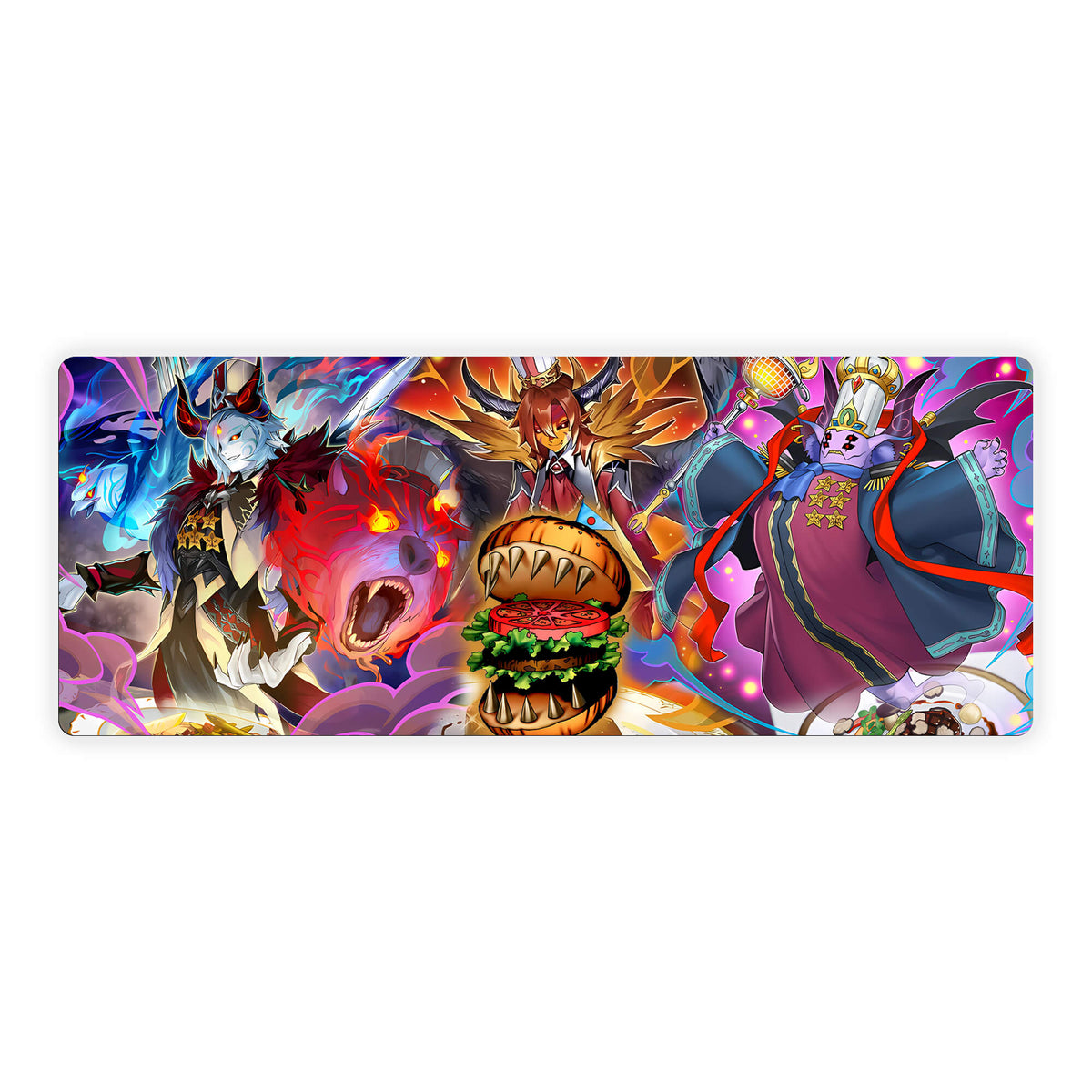 Level up your gaming setup from the LDB Duel featuring our exclusive Hungry Burger de Nouvelles mouse pad! Designed for gamers who value precision and comfort, this 31x12 inch masterpiece boasts a soft cloth surface for ultra-smooth tracking and a non-slip rubber base for stability during intense battles. Stylish, durable, and machine washable, it's the ultimate accessory for your desk.Buerillabaisse-yugioh-mtg-pokemon-custom-artwork-premium-durable-rubber-ldb-duel