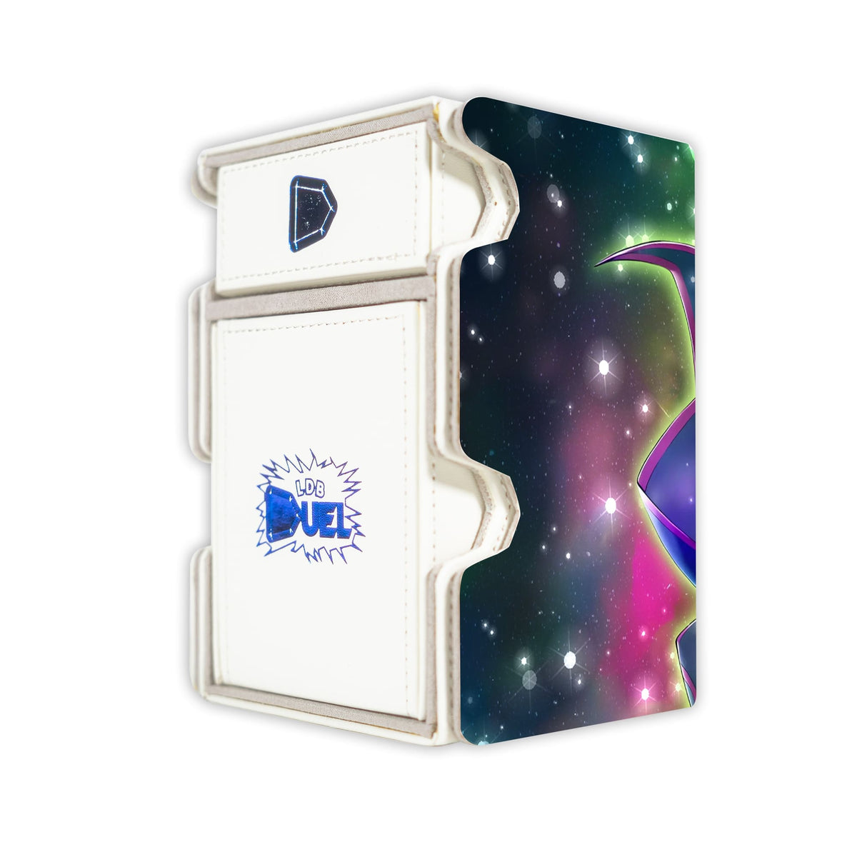 Here is the Right View of the Illusion of Chaos Mach 3 White Deck Box. Chaos-yugioh-deck-tray-dice-tray-LDB-Duel