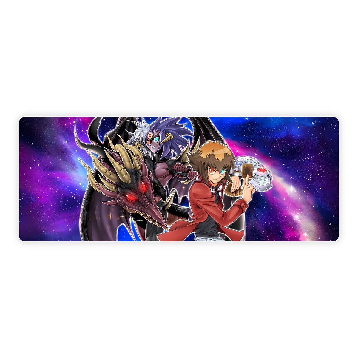 Level up your gaming setup from the LDB Duel featuring our exclusive Jaden and Yubel mouse pad! Designed for gamers who value precision and comfort, this 31x12 inch masterpiece boasts a soft cloth surface for ultra-smooth tracking and a non-slip rubber base for stability during intense battles. Stylish, durable, and machine washable, it's the ultimate accessory for your desk.Neos-Wiseman-yugioh-mtg-pokemon-custom-artwork-premium-durable-rubber-ldb-duel