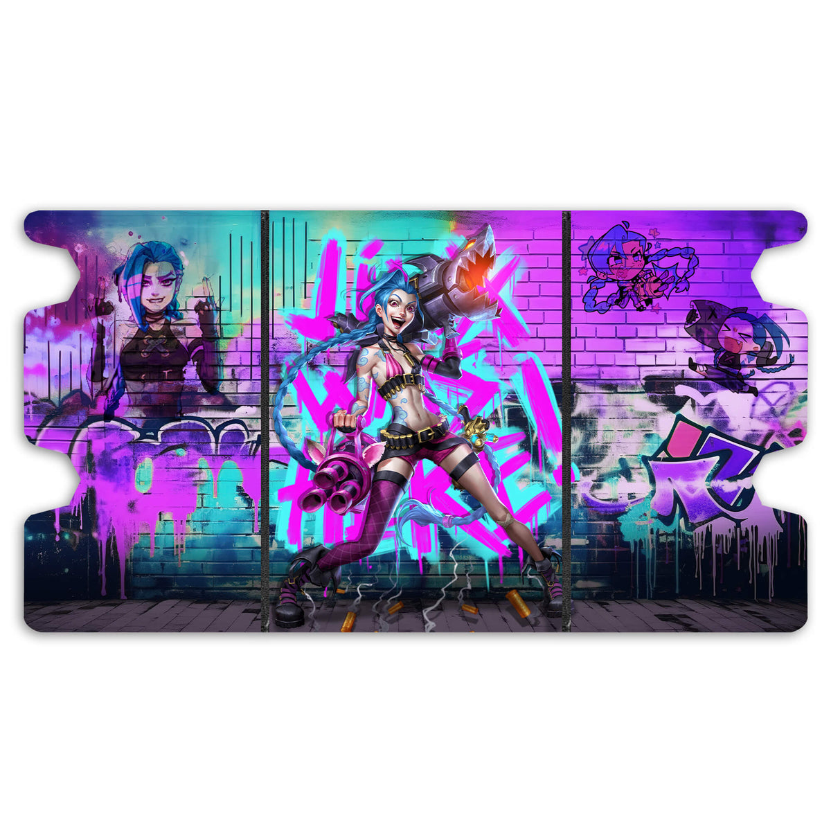 Here is the Full Lid Design of the Jinx | Arcane Mach 3 Black Deck Box. Zapper-anime-custom-art-leather-durable-LDB-Duel