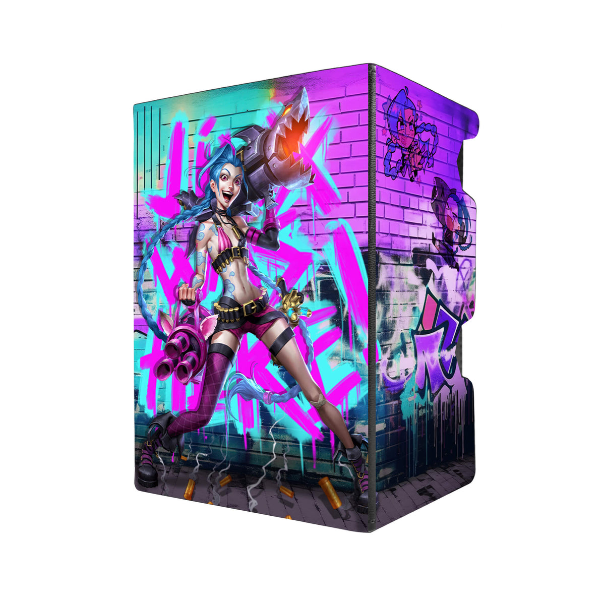Here's another quality black deck box from LDB Duel featuring our exclusive Jinx | Arcane art. Fits all types of trading card games, including Pokémon, Yu-Gi-Oh! and Magic The Gathering. The perfect card holder for the TCG player safely holds up to 100 double-sleeved cards. EVEN in extra thick sleeves. Comes with a pull-out dice tray. Fishbones-anime-tcg-accessories-card-storage-LDB-Duel