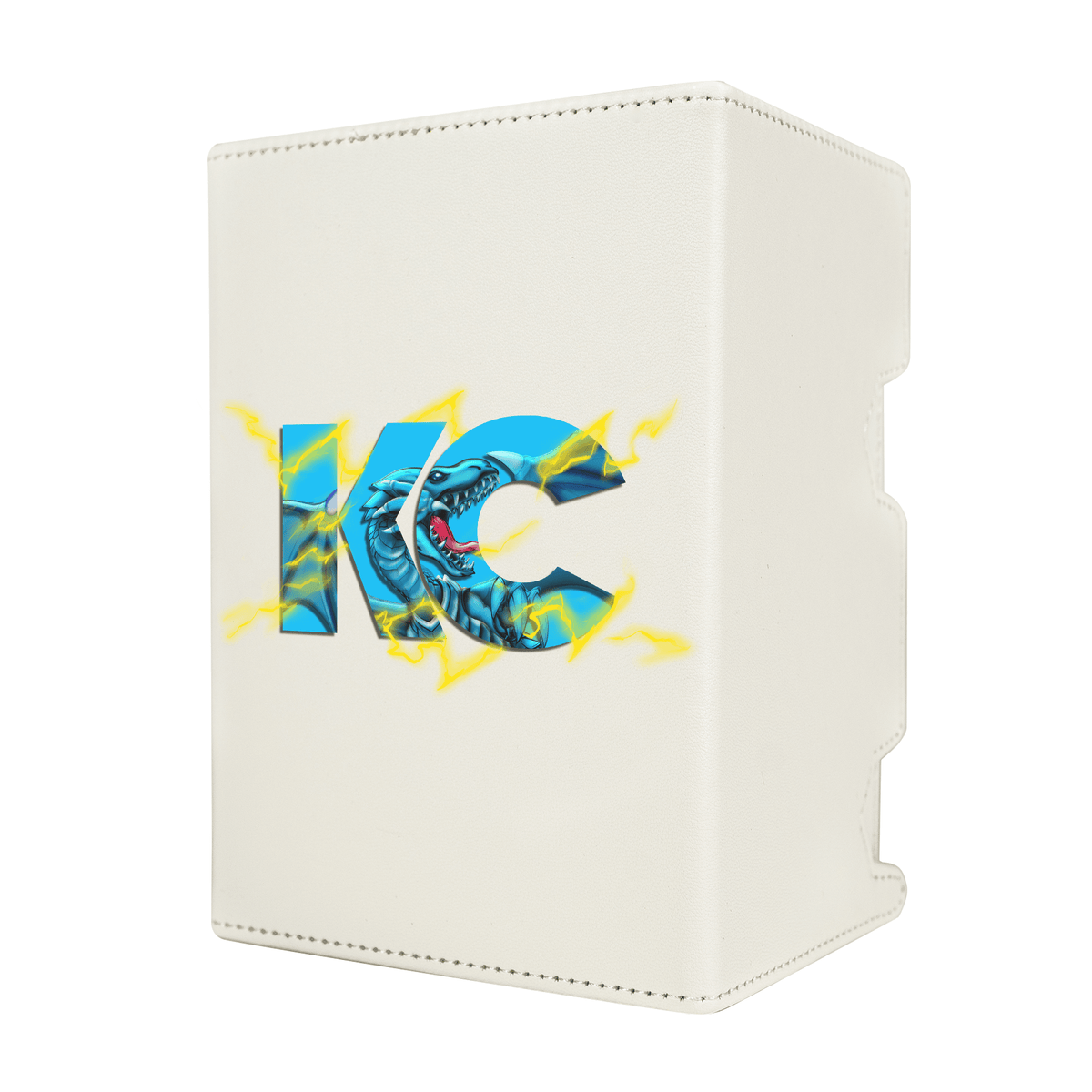 Here's another quality white deck box from LDB Duel featuring our exclusive KC Dragon Logo art. Fits all types of trading card games, including Pokémon, Yu-Gi-Oh! and Magic The Gathering. The perfect card holder for the TCG player safely holds up to 100 double-sleeved cards. EVEN in extra thick sleeves. Comes with a pull-out dice tray. Kaiba-corp-ygo-magic-digimon-card_protector-gaming-accesories-LDB-Duel