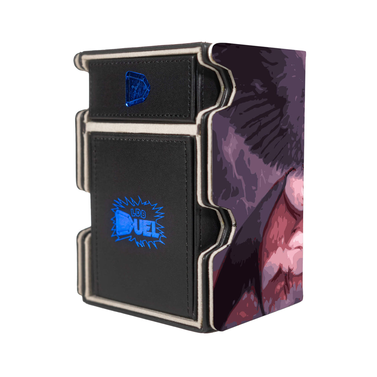 Here is the Right View of the Kaalia of the Vast Mach 3 Black Deck Box. Human-Cleric-mtg-deck-tray-dice-tray-LDB-Duel