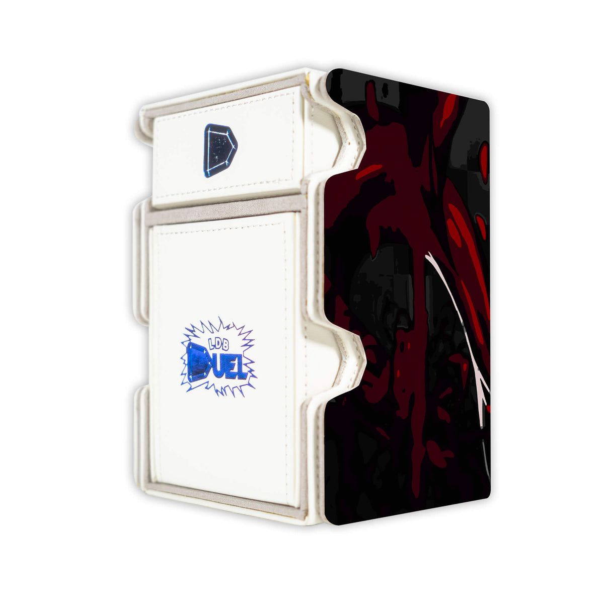 Here is the Right View of the Ken Kaneki Mach 3 White Deck Box. Eyepatch-anime-deck-tray-dice-tray-LDB-Duel