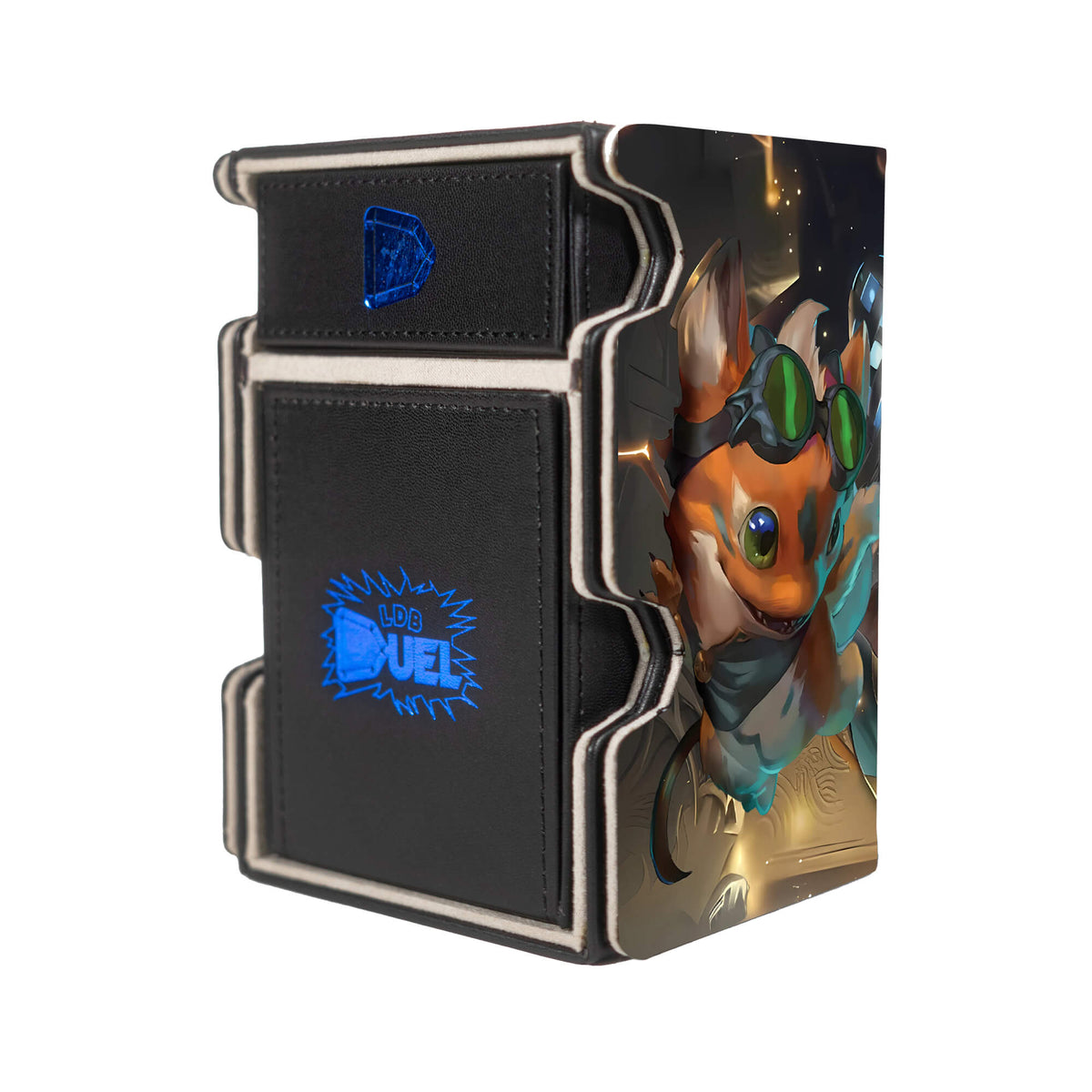 Here is the Right View of the Loot - Beast Noble Mach 3 Black Deck Box. vigilance-mtg-deck-tray-dice-tray-LDB-Duel
