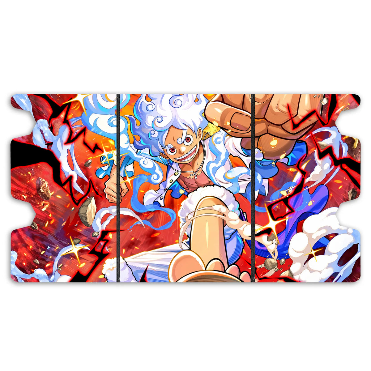 Here is the Full Lid Design of the Luffy's Gear 5 Awakening Mach 3 Black Deck Box. Strawhat-Pirates-onepiece-custom-art-leather-durable-LDB-Duel