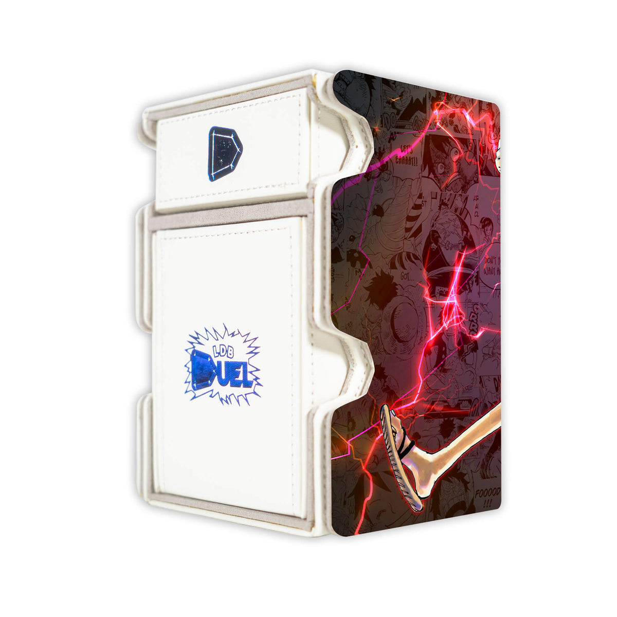 Here is the Right View of the Luffy: Sun God Nika Mach 3 White Deck Box. One-Piece-anime-deck-tray-dice-tray-LDB-Duel