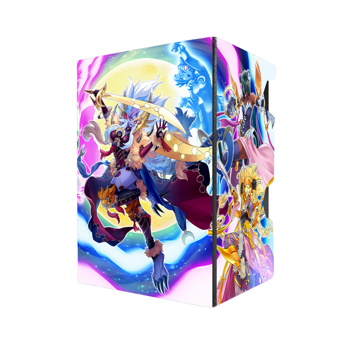 Here's another quality black deck box from LDB Duel featuring our exclusive Lunalight Archetype art. Fits all types of trading card games, including Pokémon, Yu-Gi-Oh! and Magic The Gathering. The perfect card holder for the TCG player safely holds up to 100 double-sleeved cards. EVEN in extra thick sleeves. Comes with a pull-out dice tray. Lunalight-yugioh-tcg-accessories-card-storage-LDB-Duel
