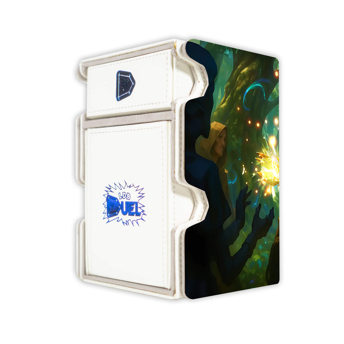 Here is the Right View of the Lux | League of Legends Mach 3 White Deck Box. Illumination-anime-deck-tray-dice-tray-LDB-Duel
