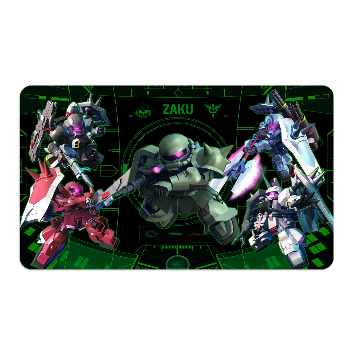 Transform your dueling experience with LDB Duel featuring our exclusive art MS Zaku SD playmat! Featuring a soft cloth top for smooth card movement and a durable rubber back for a secure grip, this 24x14 inch mat is machine washable and safe for cards and sleeves. Gundam-anime-custom-artwork-premium-durable-rubber-ldb-duel