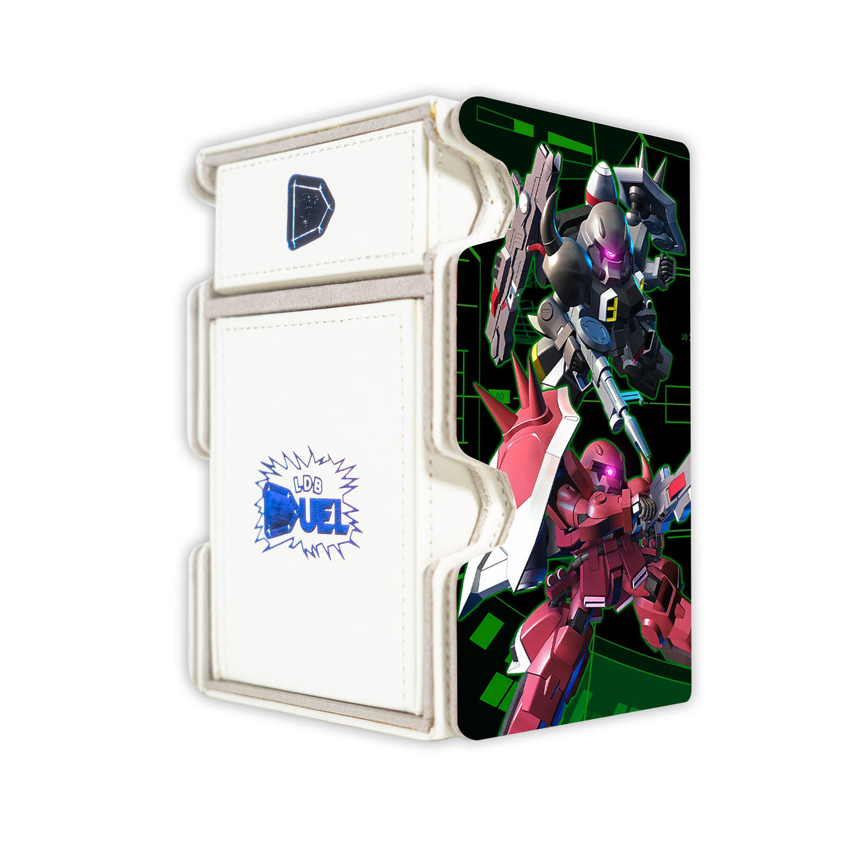Here is the Right View of the MS Zaku SD Mach 3 White Deck Box. Gouf-anime-deck-tray-dice-tray-LDB-Duel
