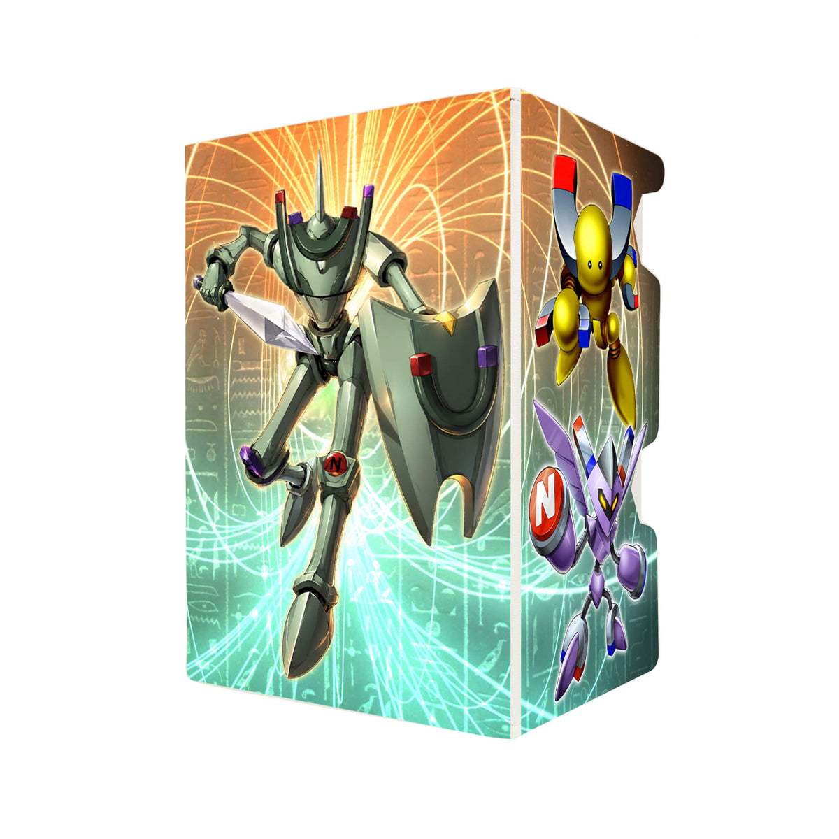 Here's another quality white deck box from LDB Duel featuring our exclusive Magnet Warrior Archetype art. Fits all types of trading card games, including Pokémon, Yu-Gi-Oh! and Magic The Gathering. The perfect card holder for the TCG player safely holds up to 100 double-sleeved cards. EVEN in extra thick sleeves. Comes with a pull-out dice tray. Magnet-Warrior-ygo-magic-digimon-card-protector-gaming-accesories-LDB-Duel