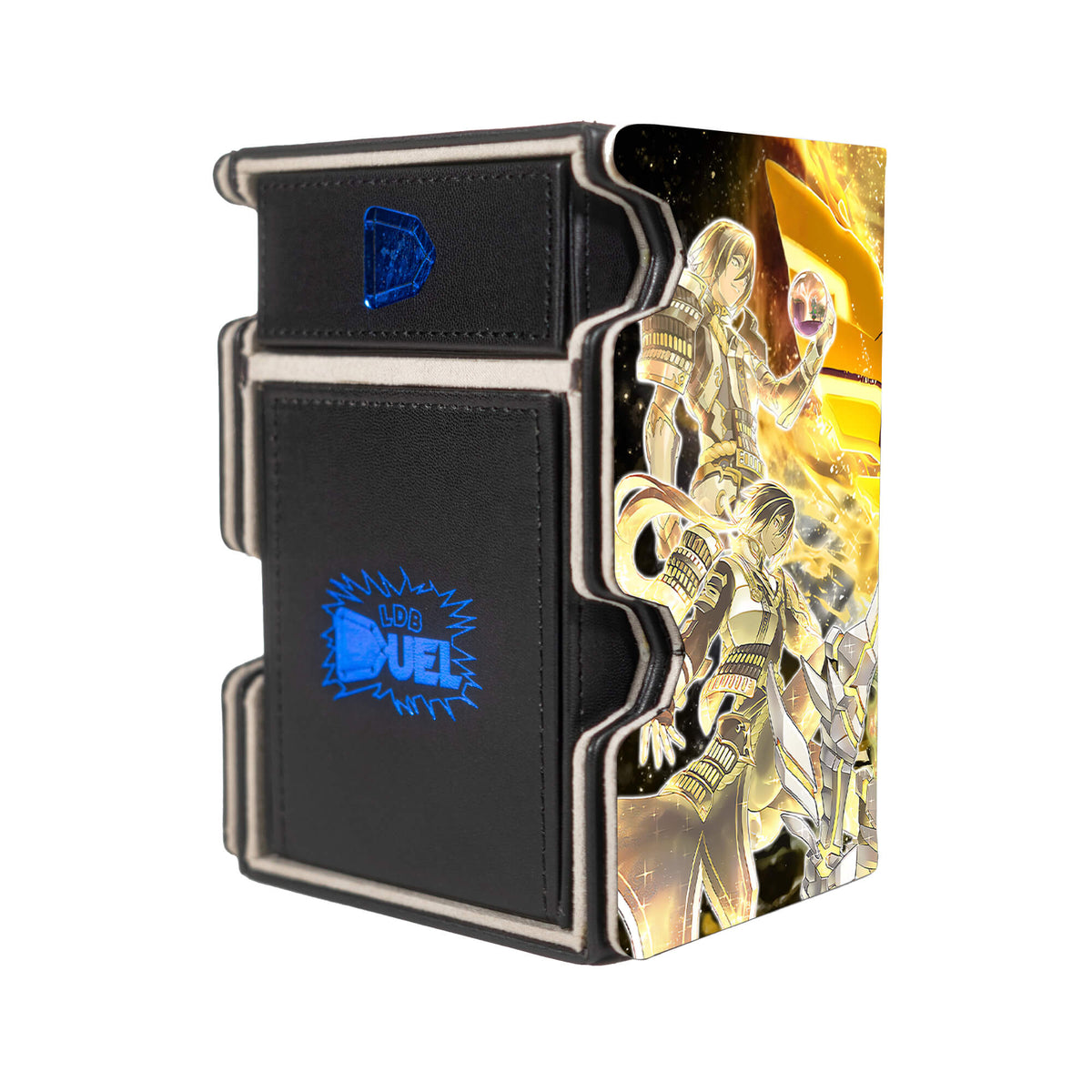 Here is the Right View of the Mannadium Archetype Mach 3 Black Deck Box. Fearless-yugioh-deck-tray-dice-tray-LDB-Duel