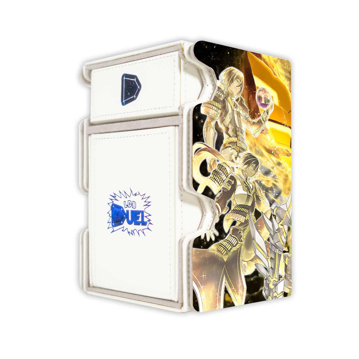 Here is the Right View of the Mannadium Archetype Mach 3 White Deck Box. Prime-Heart-yugioh-deck-tray-dice-tray-LDB-Duel