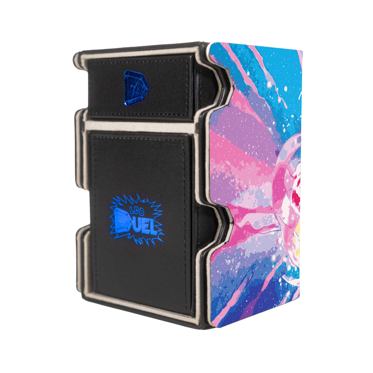 Here is the Right View of the Mega Dragonite Mach 3 Black Deck Box. Dratini-pokemon-deck-tray-dice-tray-LDB-Duel