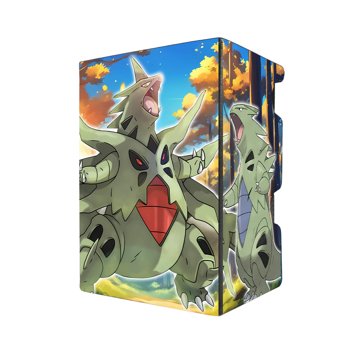 Here's another quality black deck box from LDB Duel featuring our exclusive Mega Tyranitar Evolutions art. Fits all types of trading card games, including Pokémon, Yu-Gi-Oh! and Magic The Gathering. The perfect card holder for the TCG player safely holds up to 100 double-sleeved cards. EVEN in extra thick sleeves. Comes with a pull-out dice tray. Larvitar-pokemon-tcg-accessories-card-storage-LDB-Duel