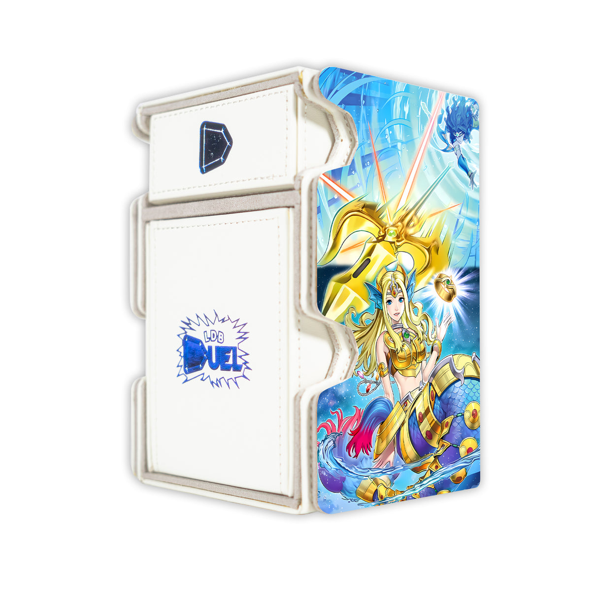 Here is the Right View of the Mermail Atlantean Archetype Mach 3 White Deck Box. Shadow-Squad-yugioh-deck-tray-dice-tray-LDB-Duel